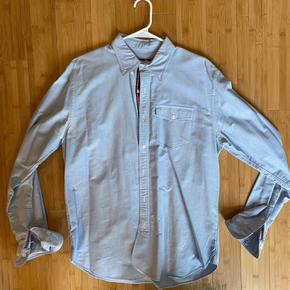 Rare Brooks Brothers Blue Button Down Shirt with Ribbon Lining Accent Sz L
